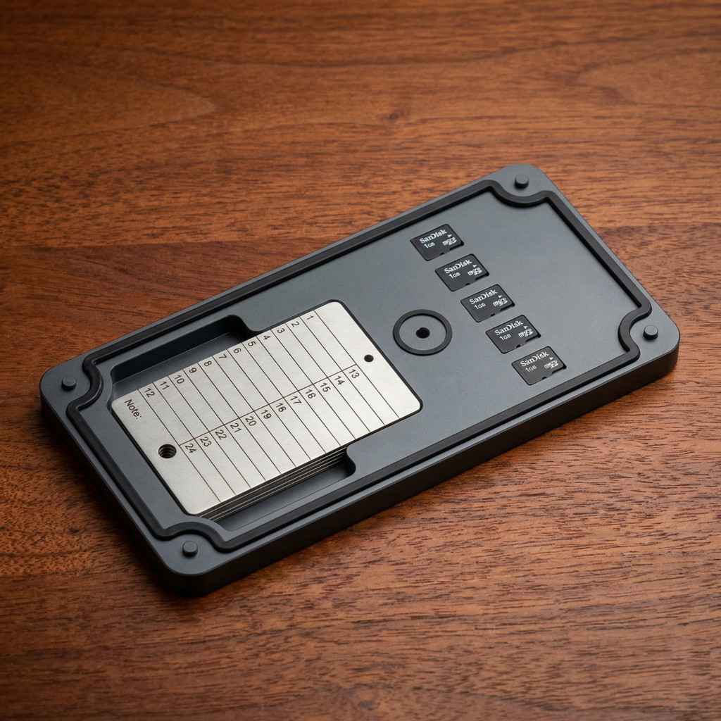 Seedcase NAKAMOTO - Bitcoin Aufbewahrungsbox für 5x Seedplates und MicroSDs