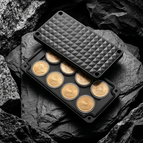 Münzbox ELDORADO - aus massivem Aluminium für 8x1 Unze Krügerrand Goldmünzen